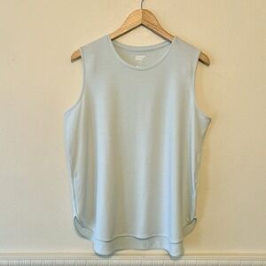 Lands' End Womens L Sleeveless Tank Top Shirt Small Light Blue Curved Hem Soft